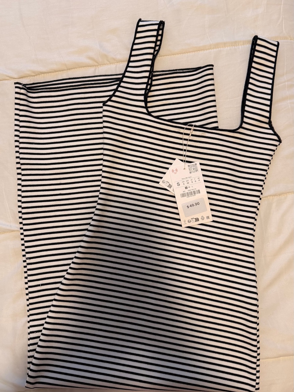 Zara Black and White Striped Midi Dress